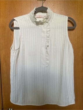 Tory Burch Ivory Sleeveless Ruffled Pintuck Blouse, size 6